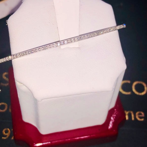 10k white gold vermeil REAL DIAMOND bangle not CZ not moissanite best gift Sale - Picture 15 of 17